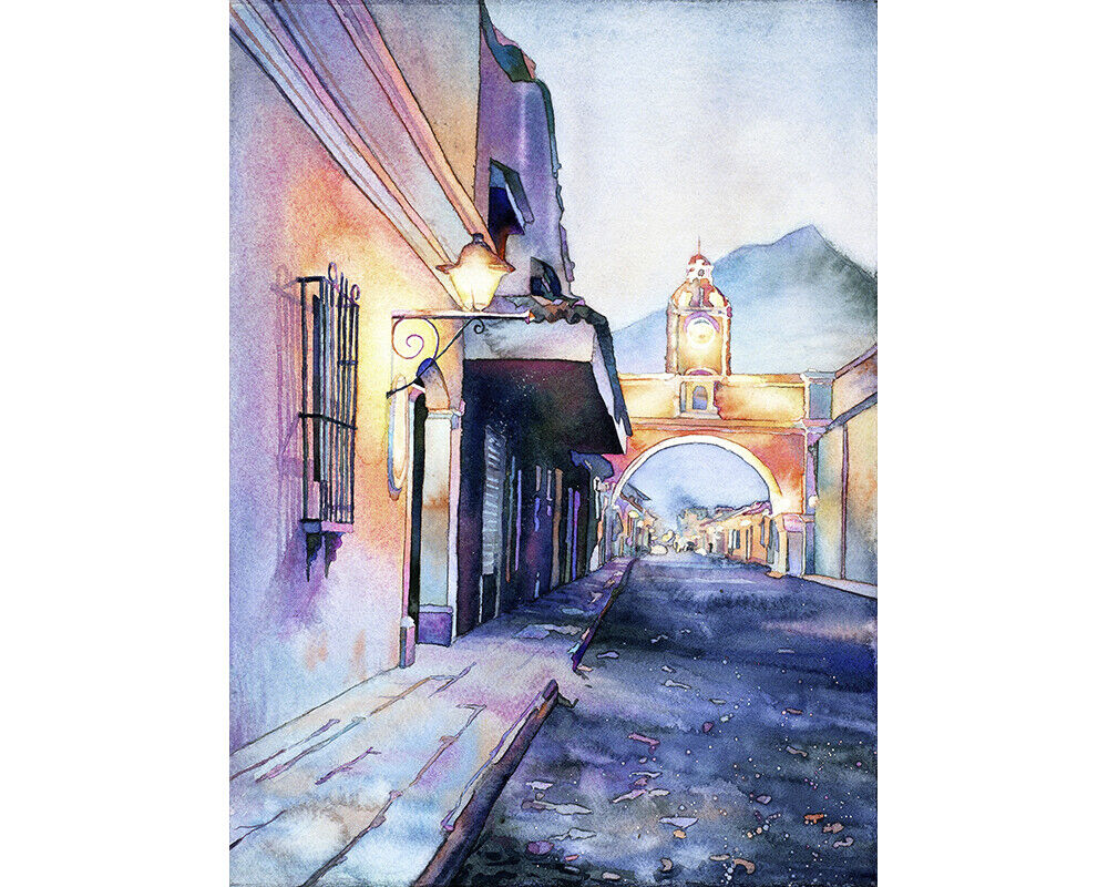 Arch of Santa Catalina in Antigua Guatemala. Fine art painting Antigua (print)