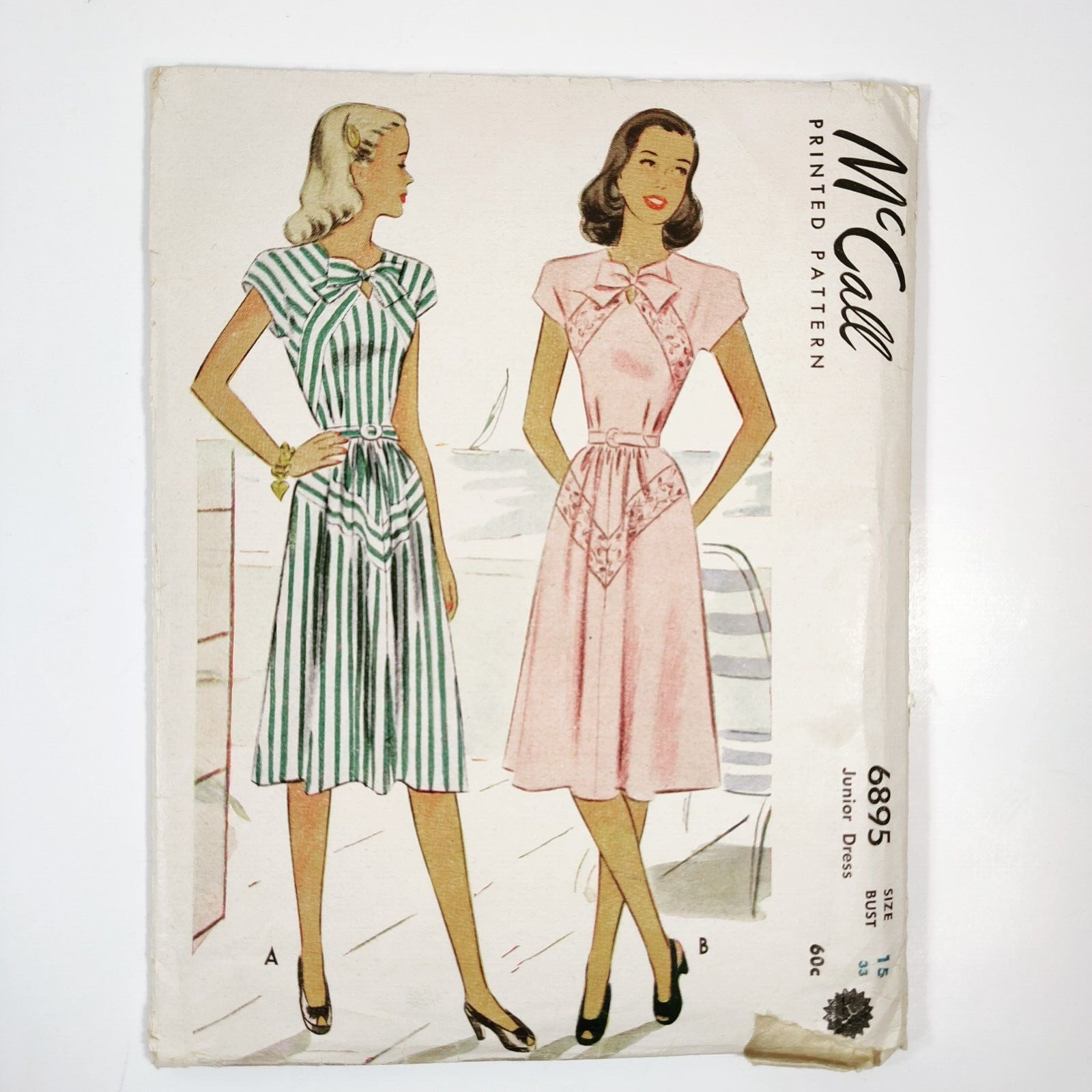 McCall #6895 Size 15 1947 Dress w\' Tie at Neck Pattern Uncut/FF