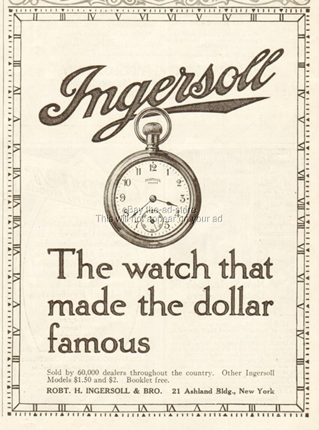 1912 Robert H Ingersoll Yankee Pocket Watch That Made The Dollar Famous Ad