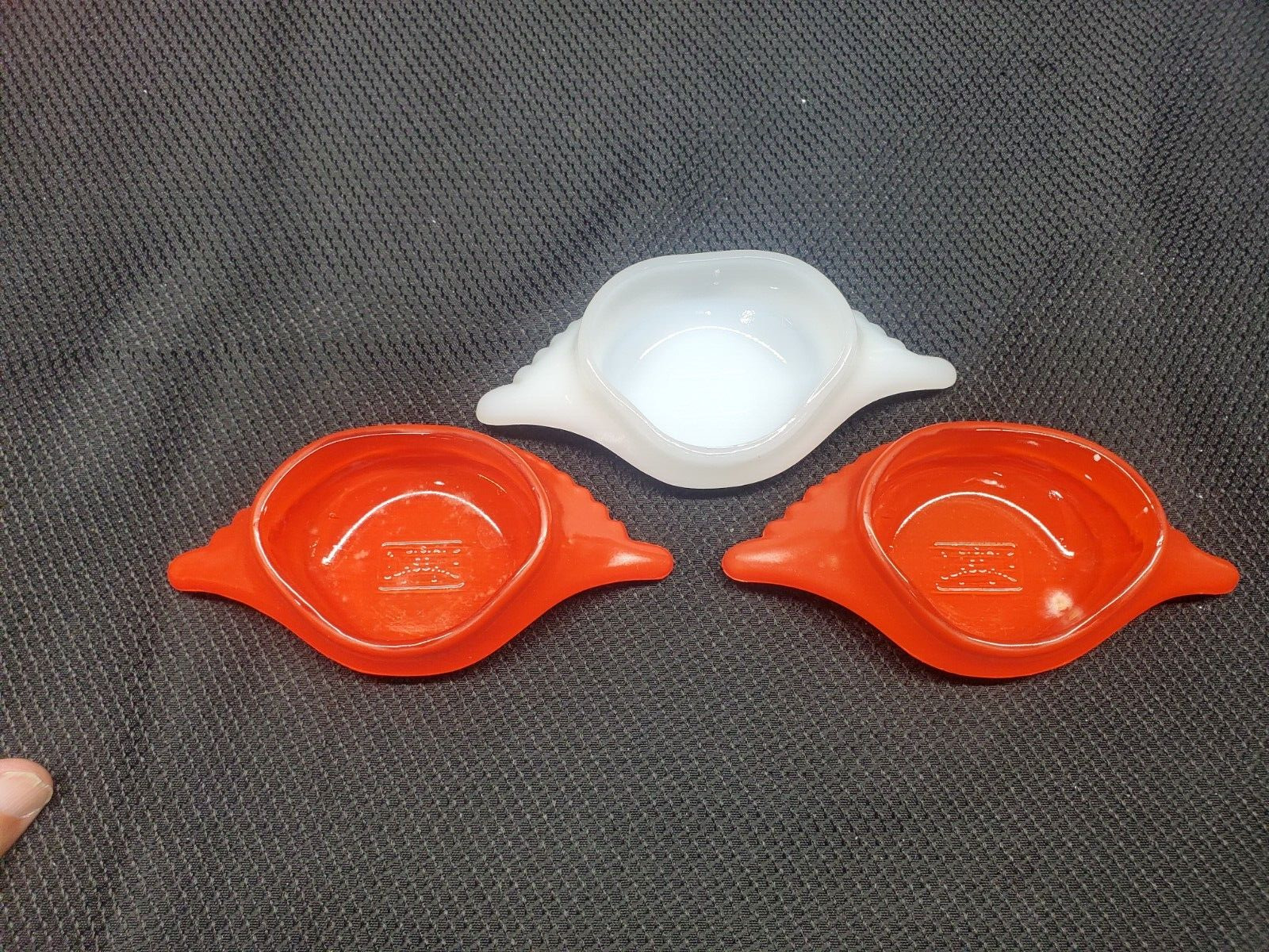 3 Vintage Glasbake Crab Shell Imperial Dishes - 2 Red and 1 White