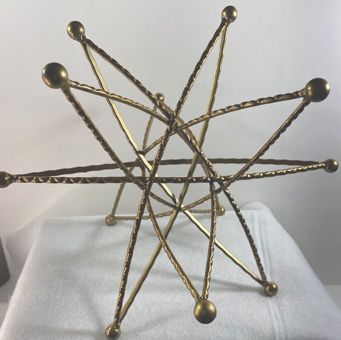 Mid Century Atomic Star  Brass Sculpture With Textured Electron Paths  12 Points