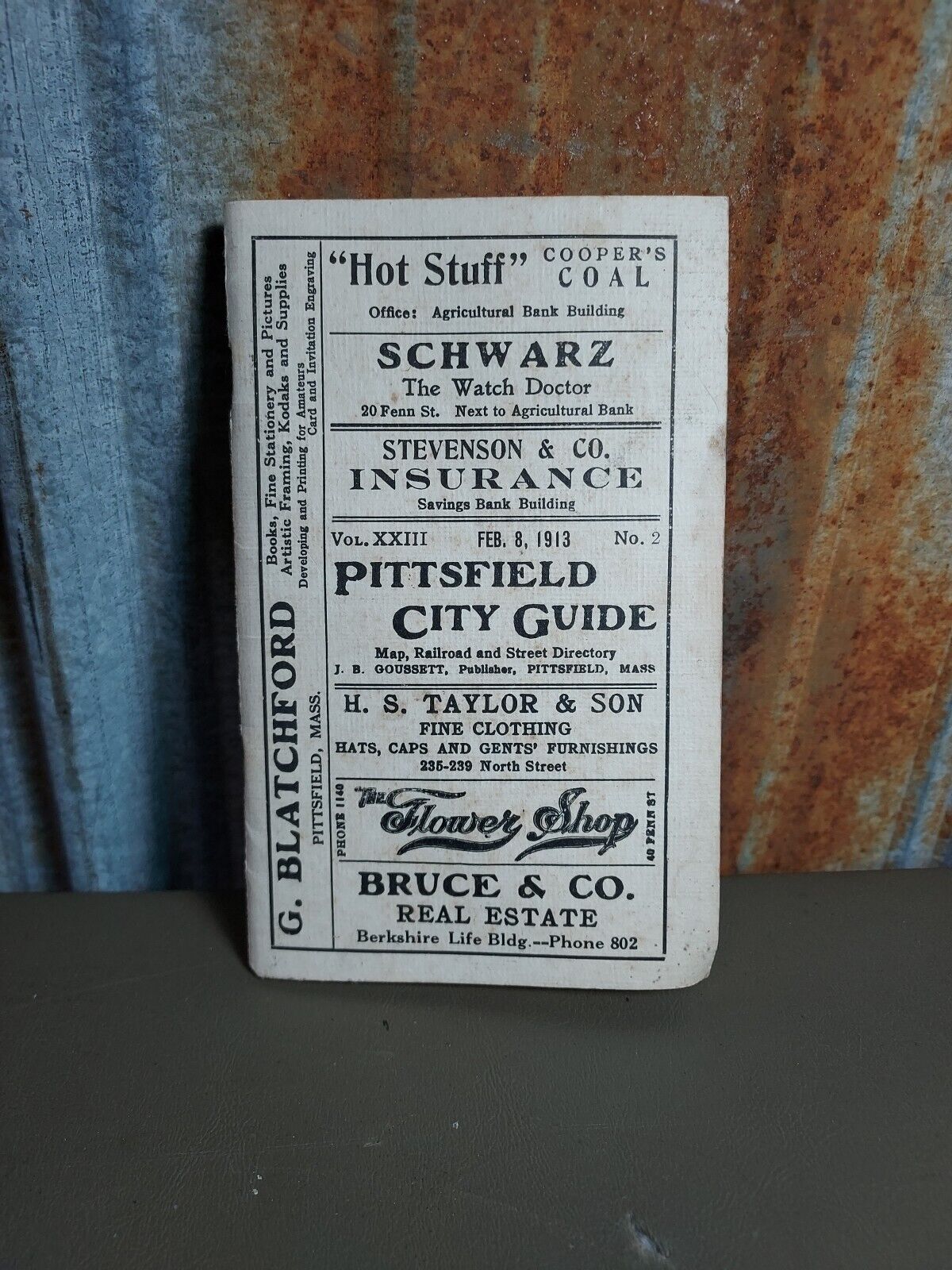 1913 Pittsfield Massachusetts City Guide MAP RAILROAD STREETS ADVERTISING 