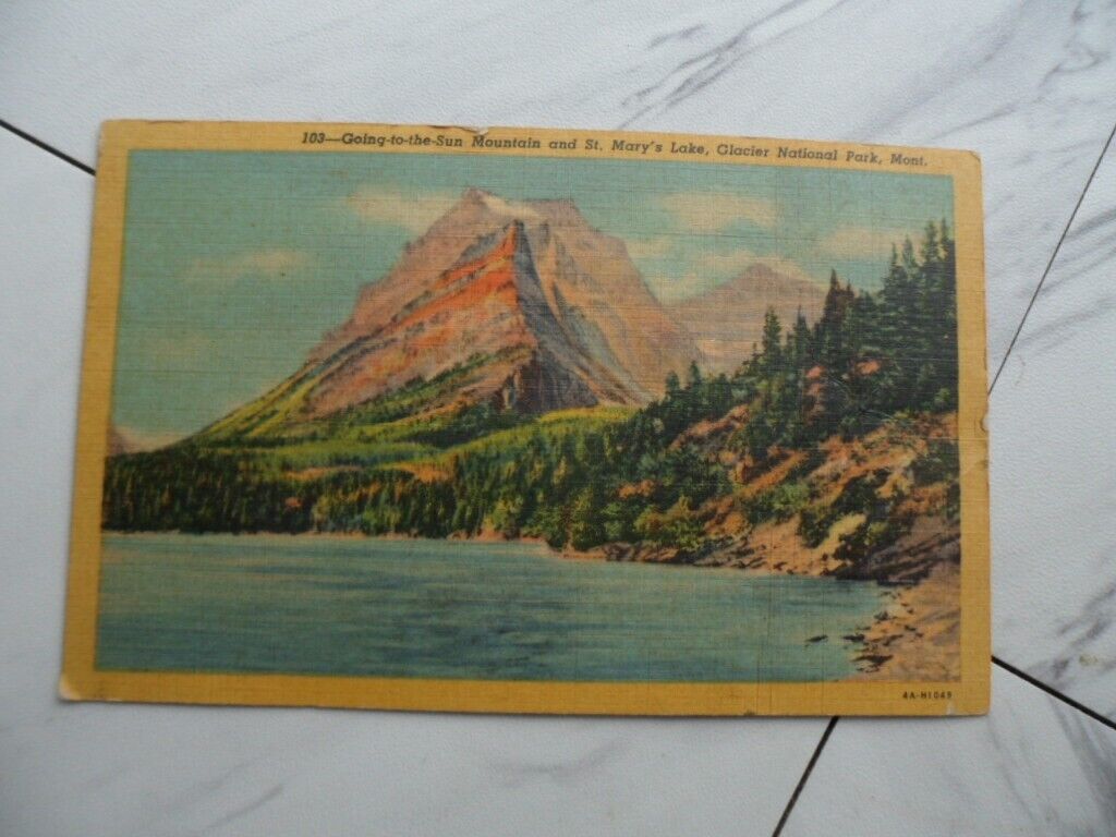 post card St. Mary\'s Lake Glacier National Park Mont. 1956