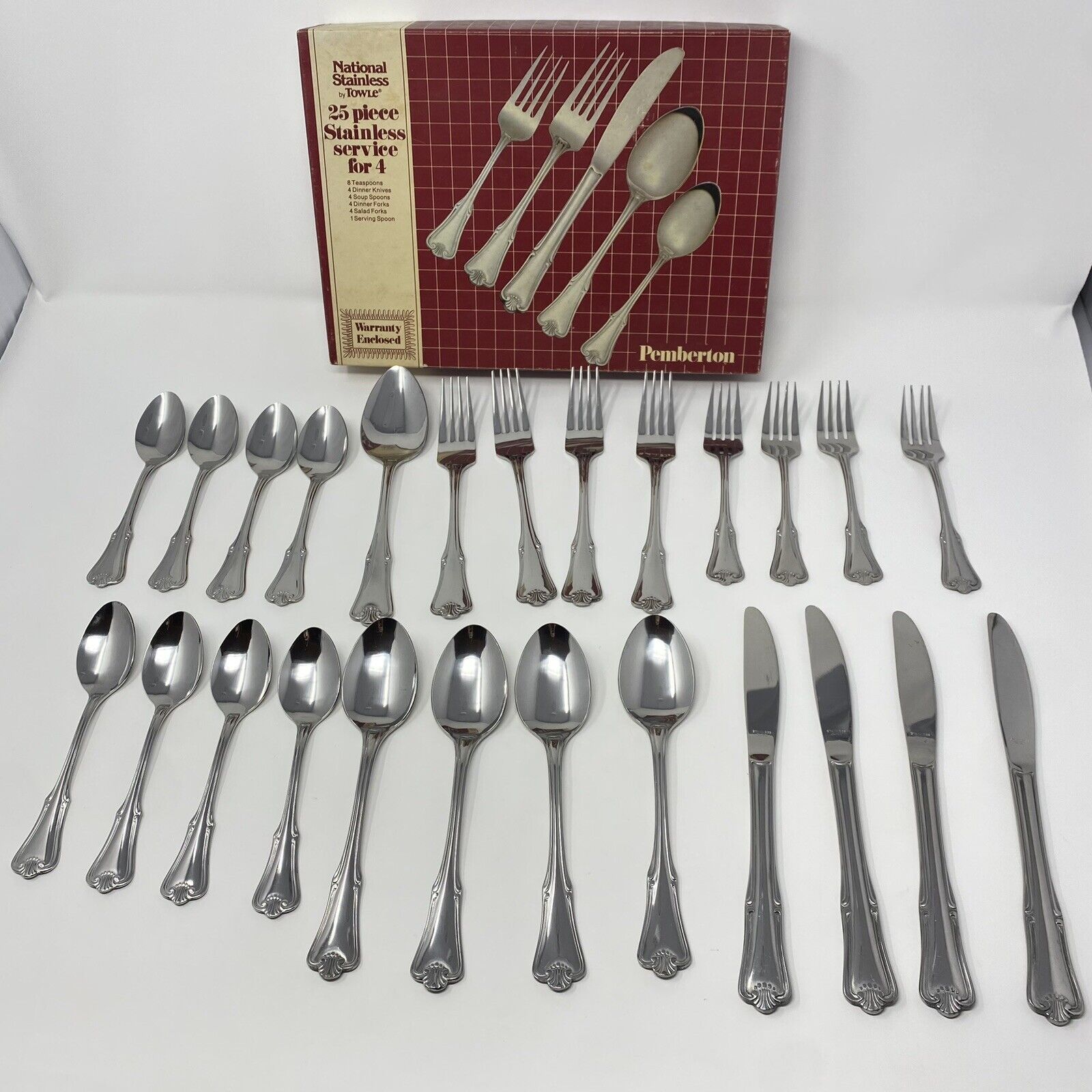 Vintage 1982 National Stainless by Towle 25-pc. Service for 4 Pemberton Flatware