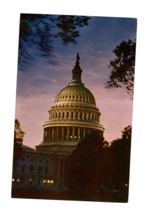 Postcard Chrome Era United States Capitol at Night Washington D.C. 