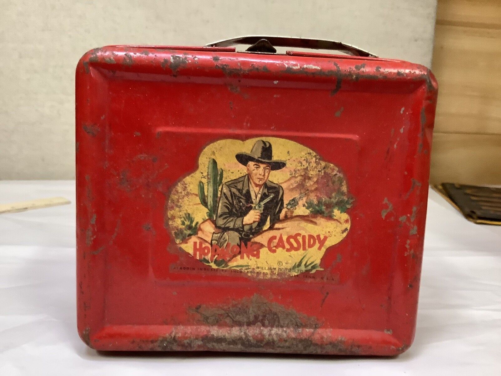 1950's Hopalong Cassidy Lunch Box In Metal, Vintage Has Rust