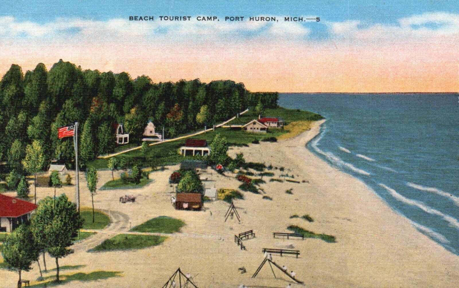 Postcard MI Port Huron Michigan Beach Tourist Camp Linen Vintage PC G4104