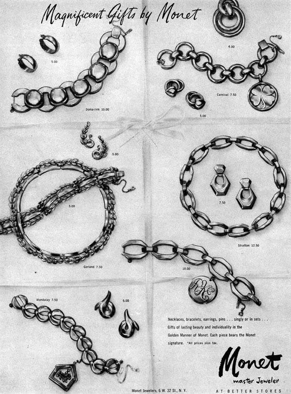 Monet Fashion Costume Jewelry CARNIVAL Garland DOMA LINK Mandalay 1952 Print Ad