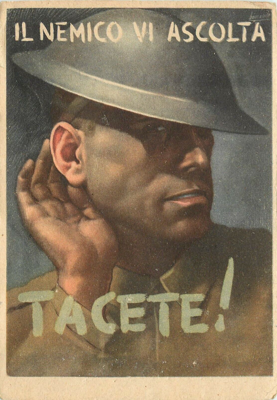 Bocasile WWII Propaganda Postcard Tacete/Quiet Enemy is Listening, Posted 1943