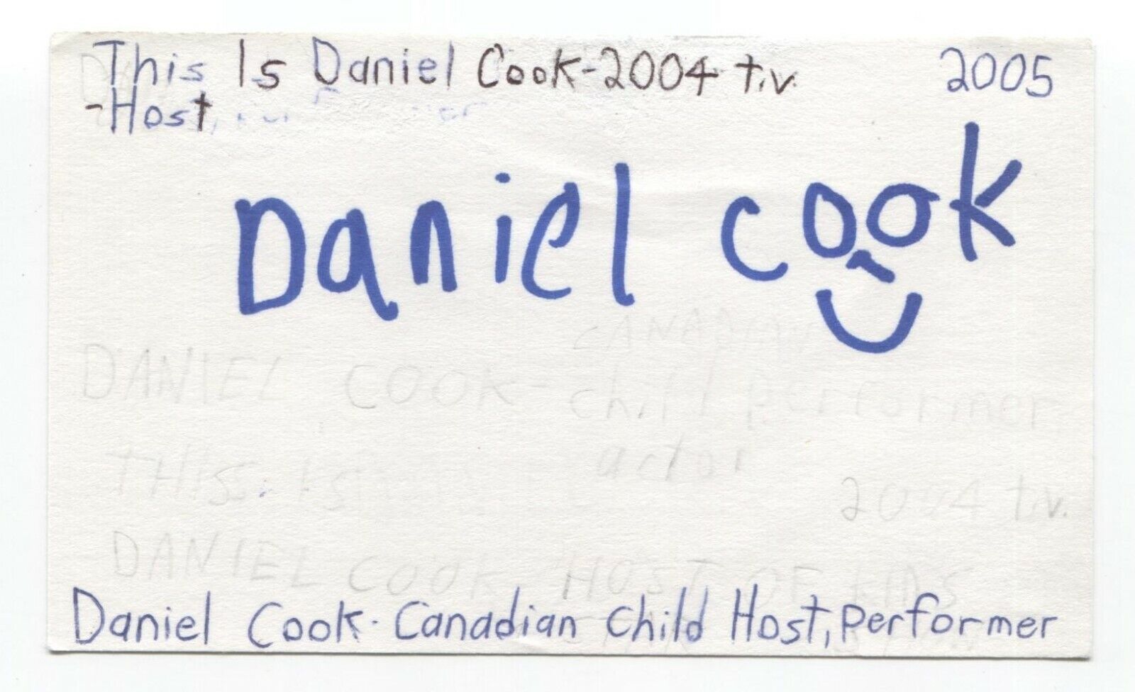 Daniel Cook Signed 3x5 Index Card Autographed Signature Actor This Is 