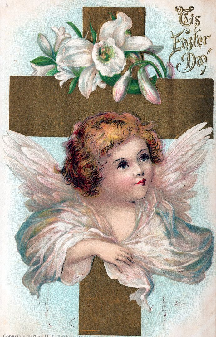 EASTER - Angel And Flowers \'Tis Easter Day Postcard