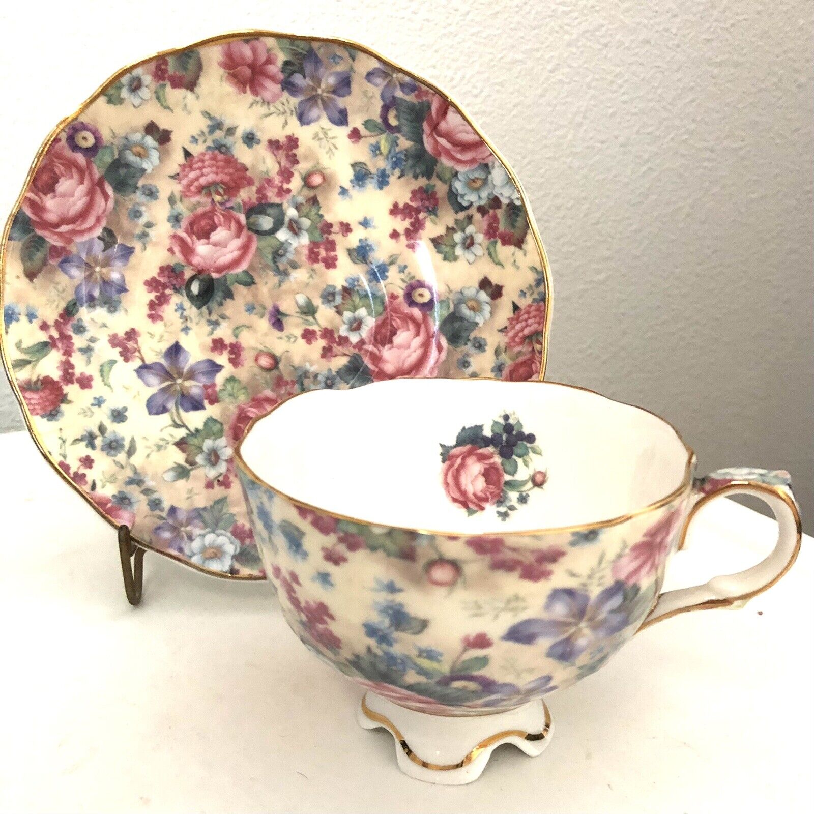 Crown Dorset Chinz Cup & Saucer Roses Floral