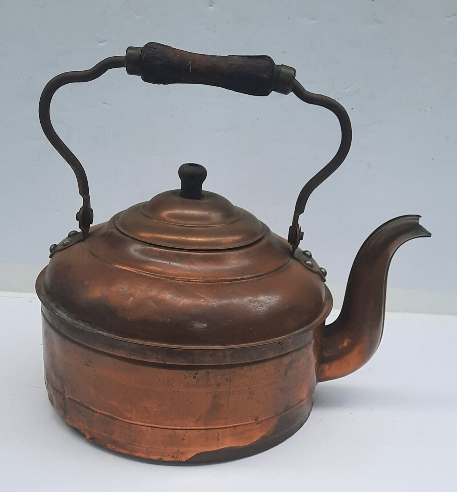 Vintage Large Rochester Copper Tea Kettle Water Warmer Wooden Handle and Knob
