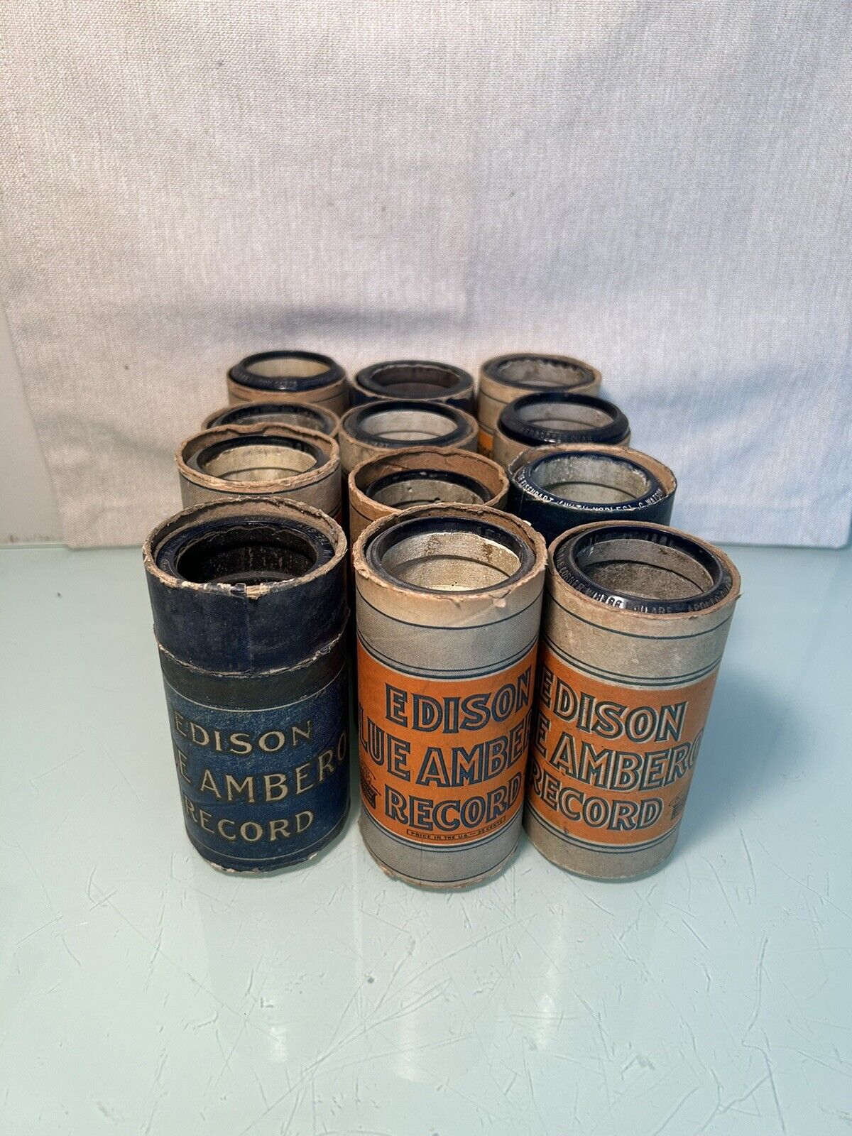 Lot 12 Edison Blue Amberol Cylinder Records w/Boxes, No Lids List in Description