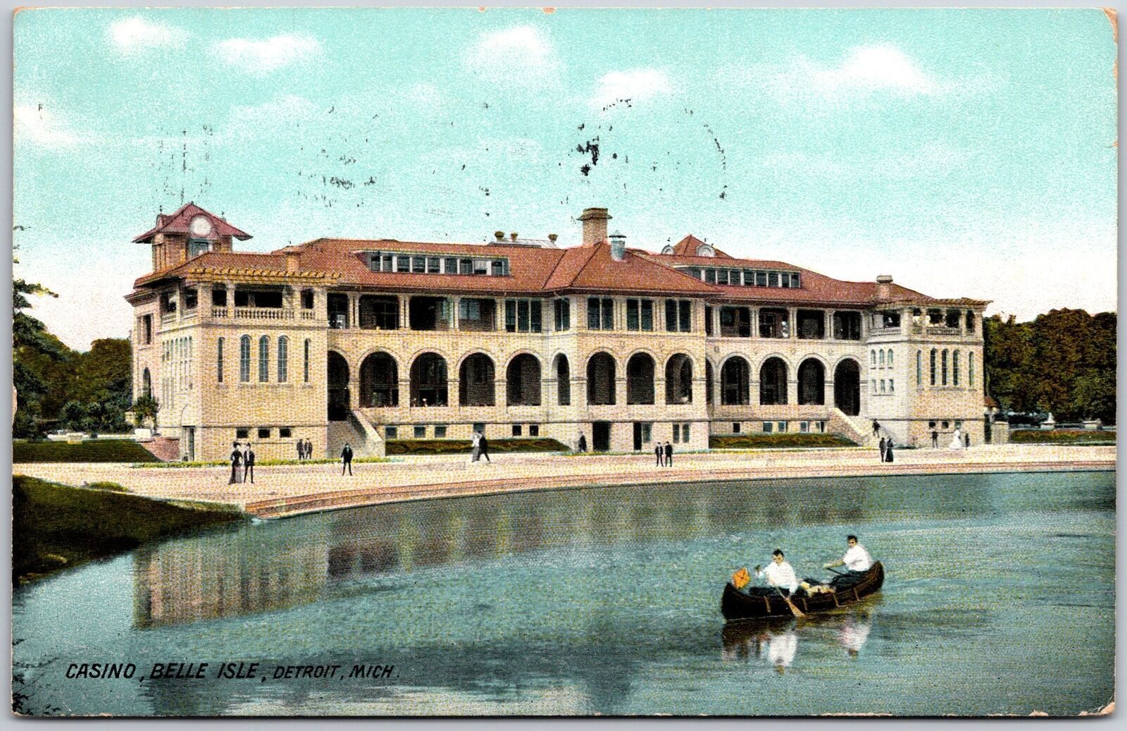 1909 Casino Belle Isle Detroit Michigan MI River Boating Posted Postcard