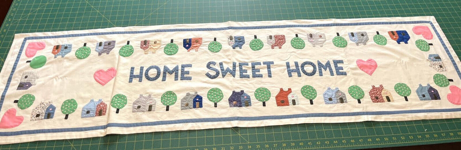 Vintage Pillow Case Home Sweet Home 15”x62”Applique Cottage Core Hand Stitched