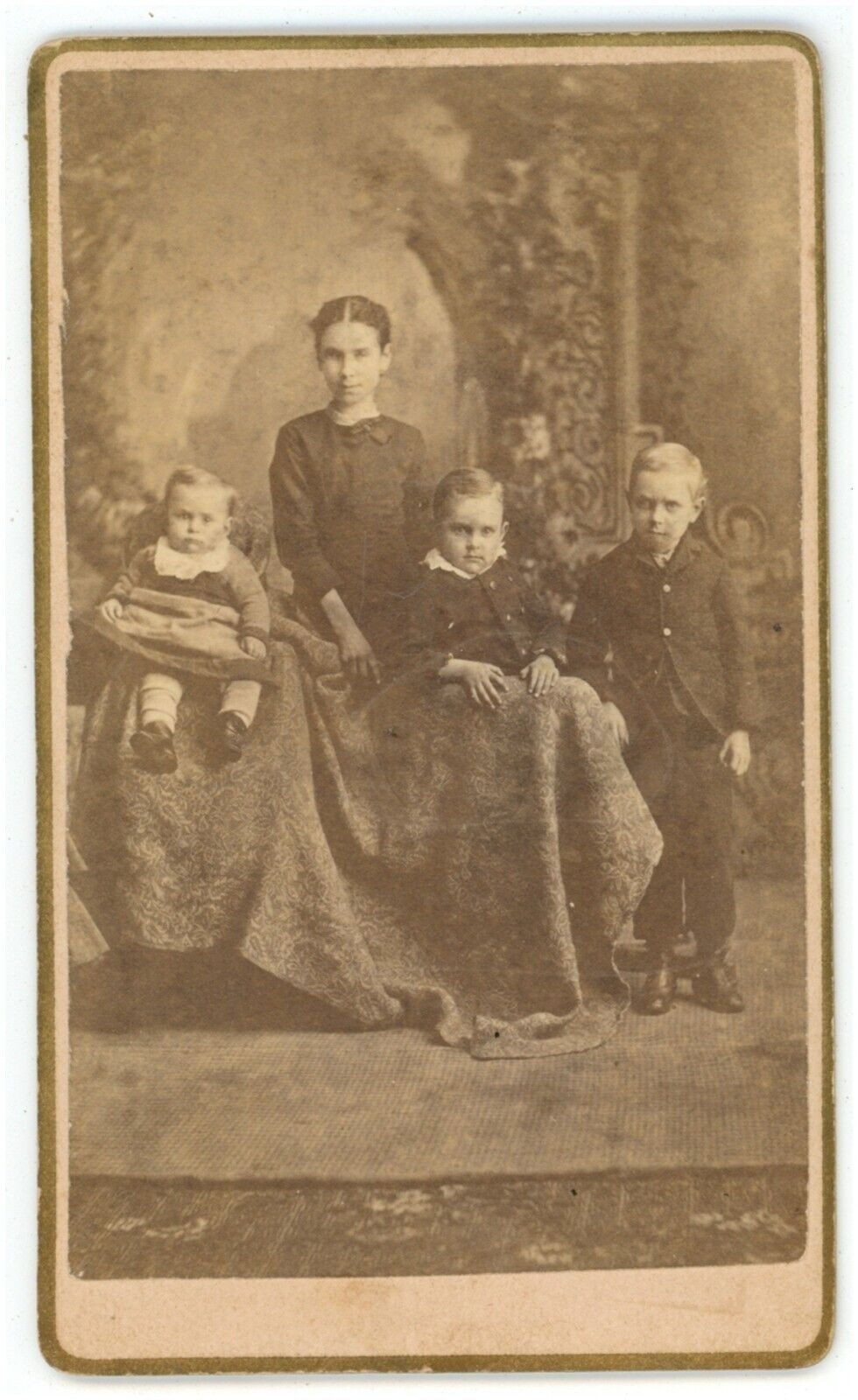 Antique CDV Circa 1870s Amazing Image of Victorian Era Children Siblings?