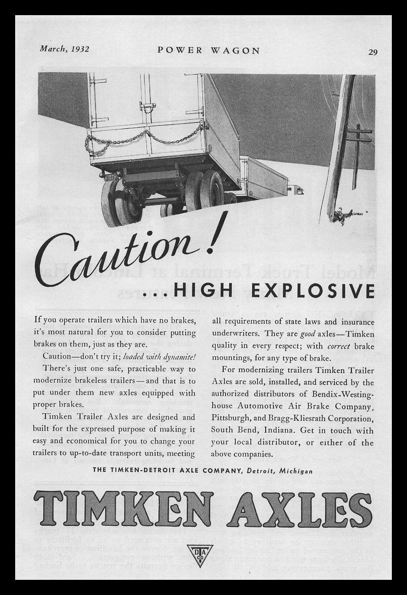 1932 The Timken Detroit Axle Company Michigan Truck Axles Vintage Print Ad