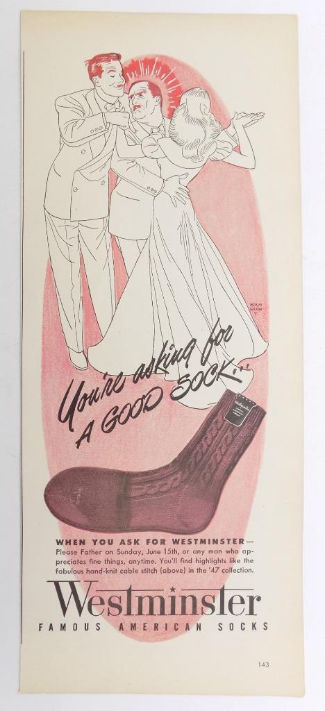 Vintage Print Ad 1947 Life Magazine Westminster Socks Underwear 5-1/2\