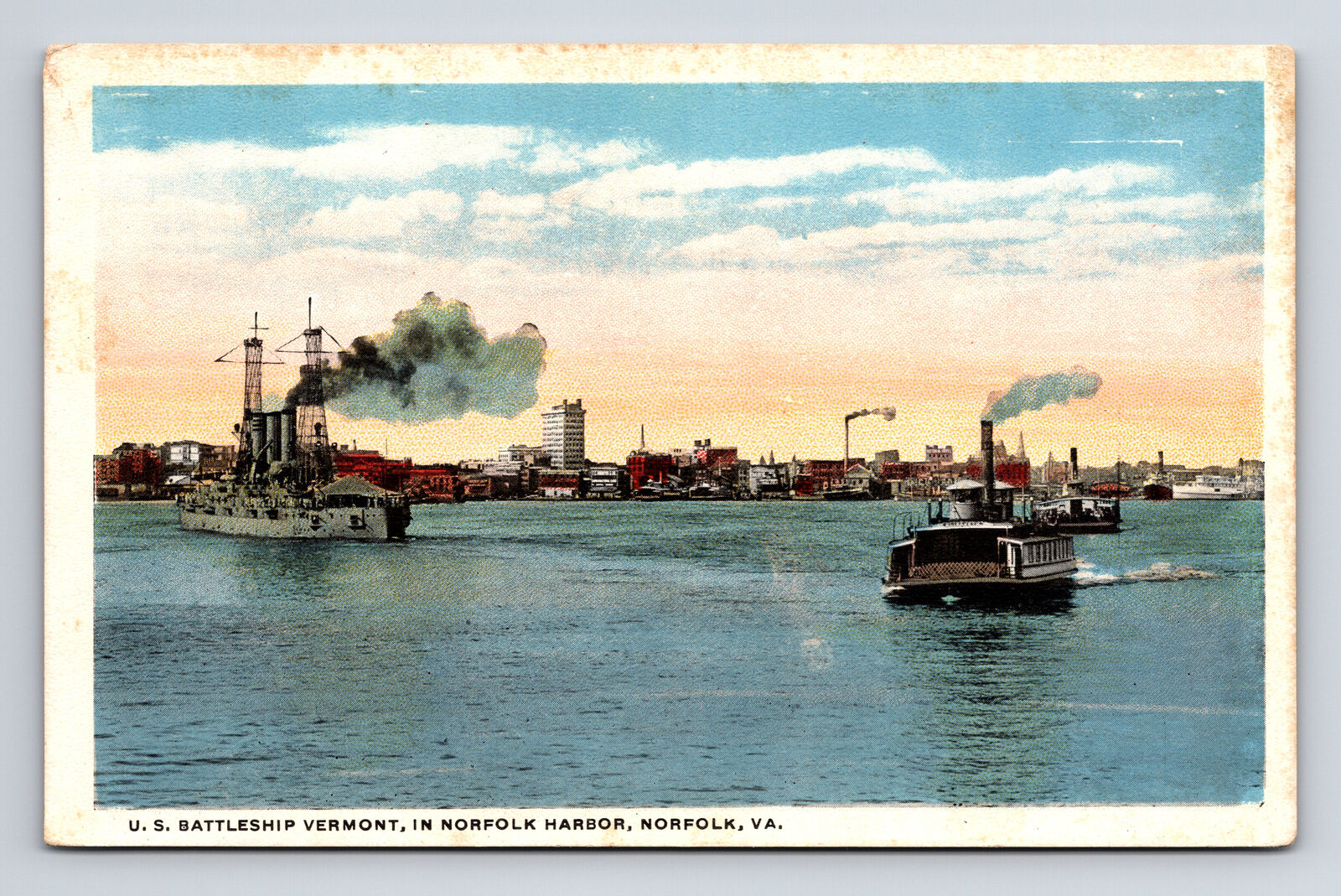 US Battleship USS Vermont in Harbor Norfolk Virginia VA Postcard