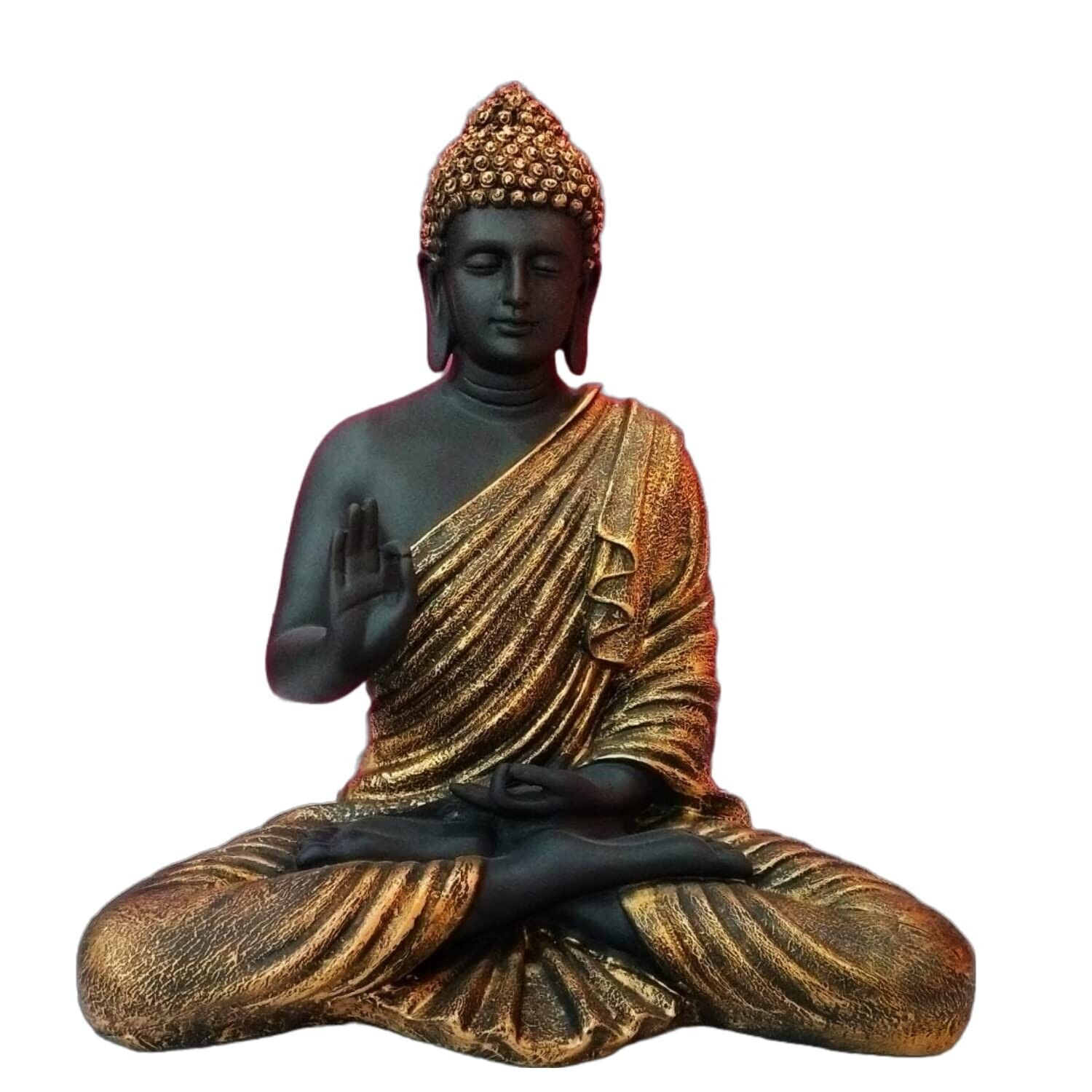 Meditating 14-Inch Black and Golden Buddha Statue-Home Office Garden Living Room