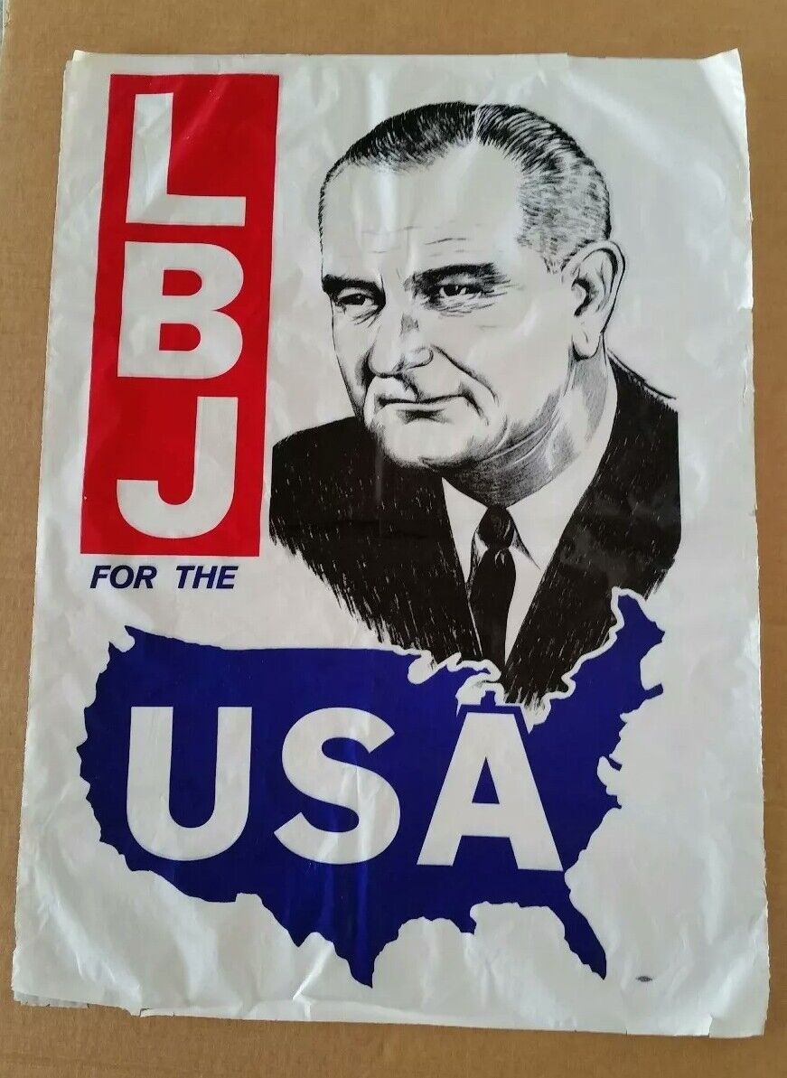 Original 1964 LBJ For The USA Window Cling Poster/ Large size 17 1/2\