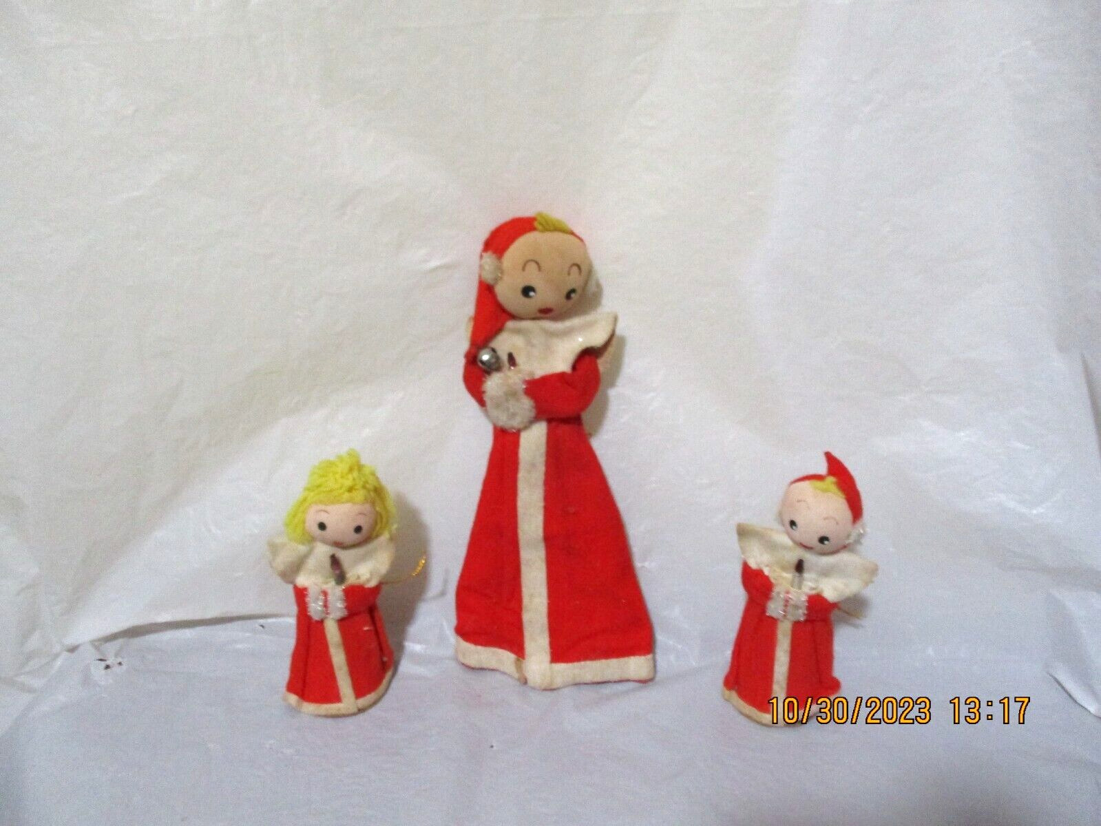 VTG Assorted 3 Nylon Face Felt Angels 2 Christmas Ornaments 1 Tree Topper, Japan