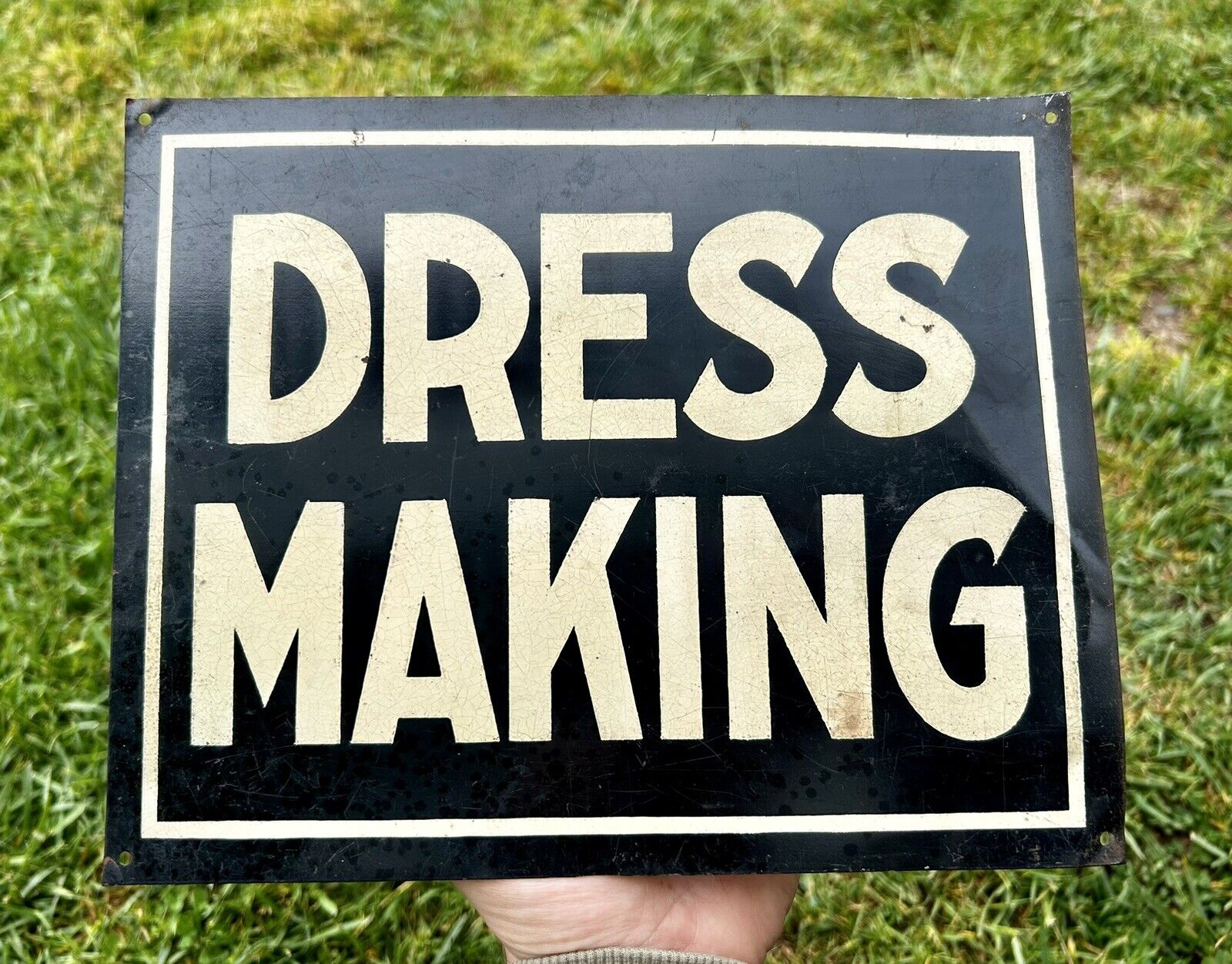 Antique Dress Maker Tin Tacker Advertising Sign - 8” X 10”  