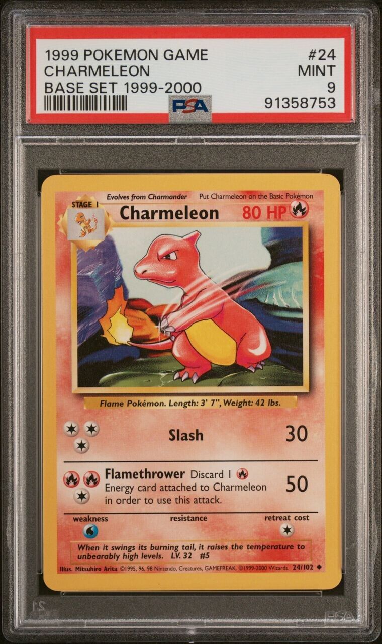 Charmeleon Base Set WOTC Pokemon Card 24/102 - 4TH PRINT ©️ 1999 - 2000 PSA 9