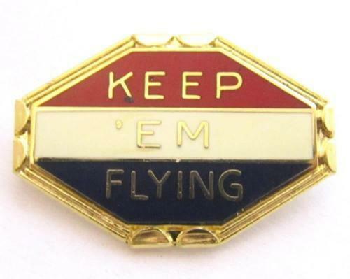 KEEP EM FLYING Vintage US Air Corp Force Enamel Gold Plated Red White Blue Pin