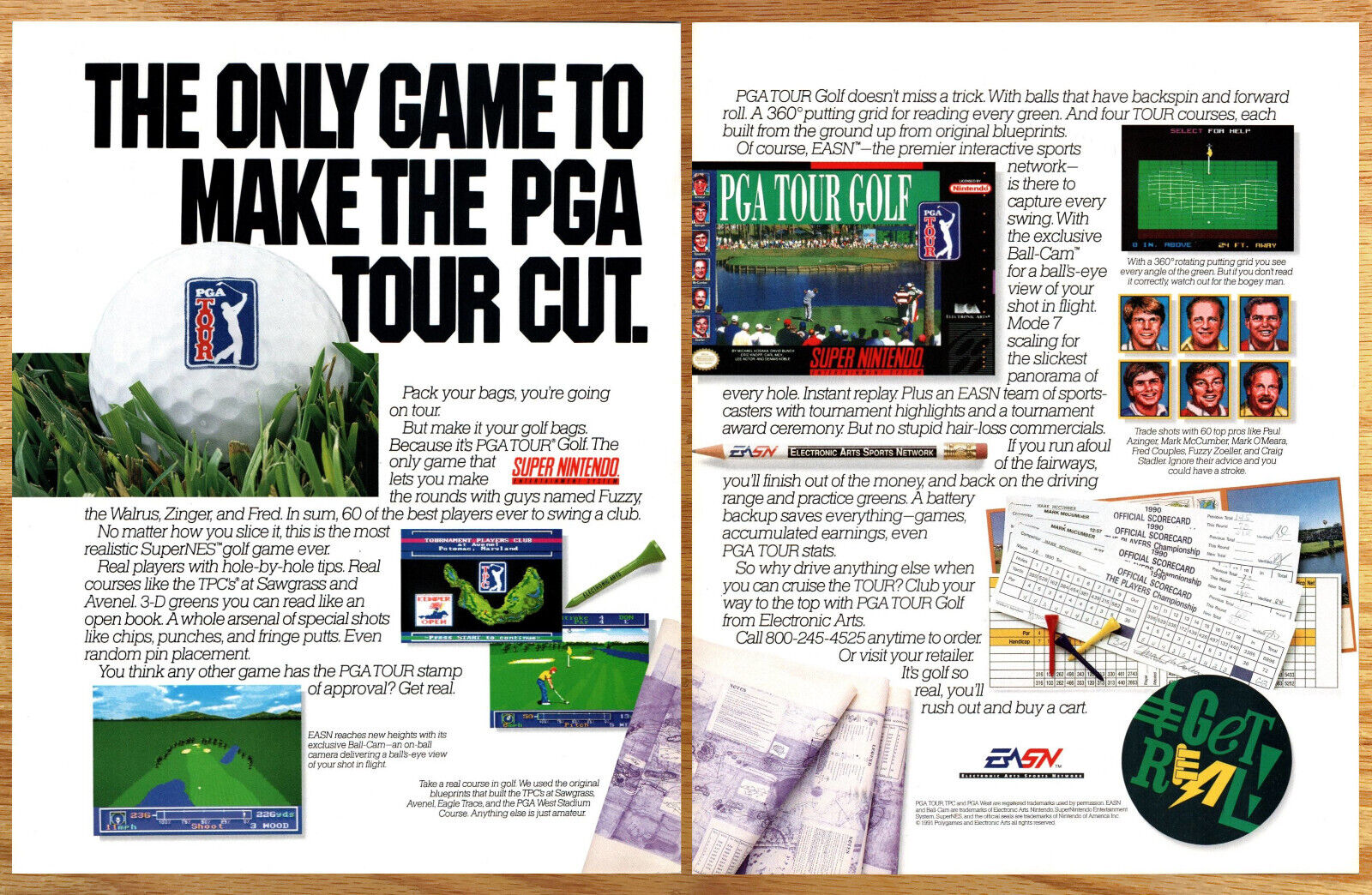 PGA Tour Golf SNES EA Sports Vintage- 2 Page Video Game Print Ad Poster Art 1992
