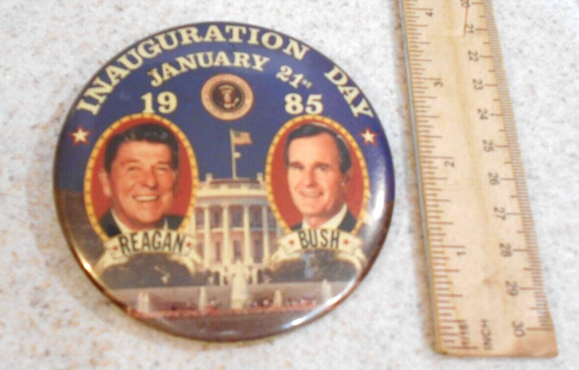 1985 RONALD REAGAN GEORGE BUSH campaign pinback button political president Vtg