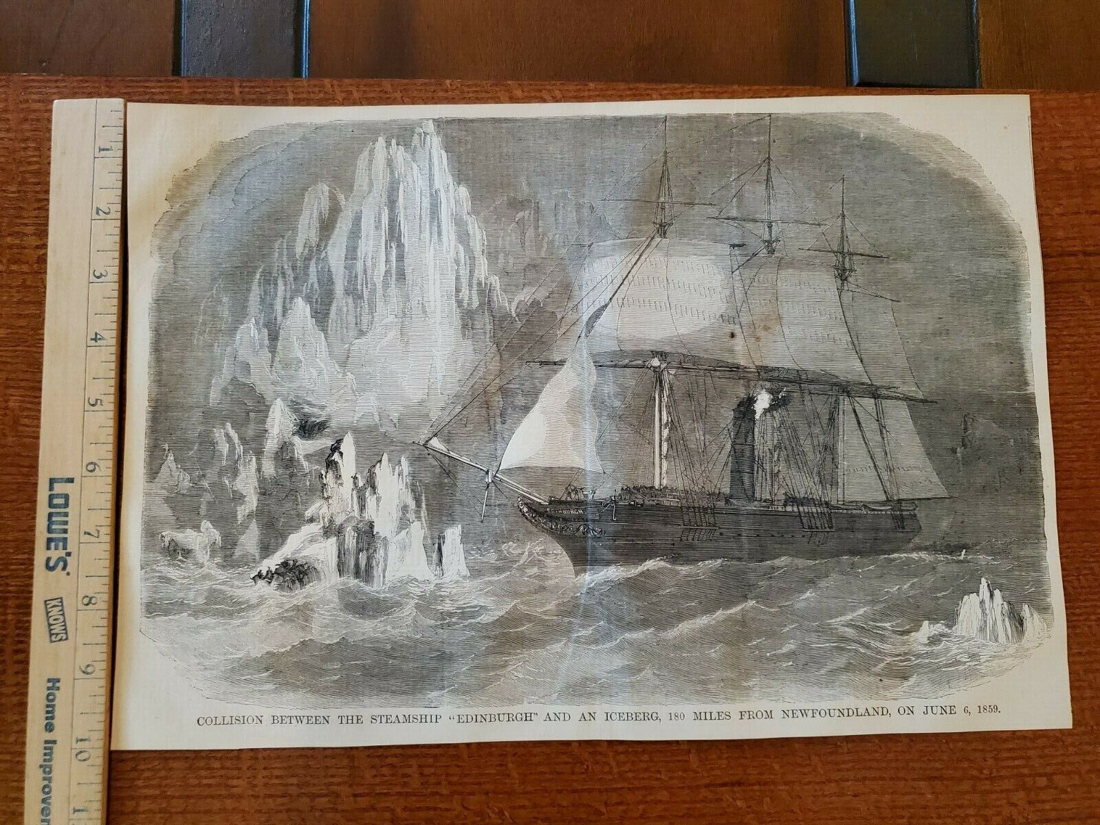 Harper\'s Weekly 1859 Sketch Print Steamship Edinburgh Iceberg Newfoundland June 