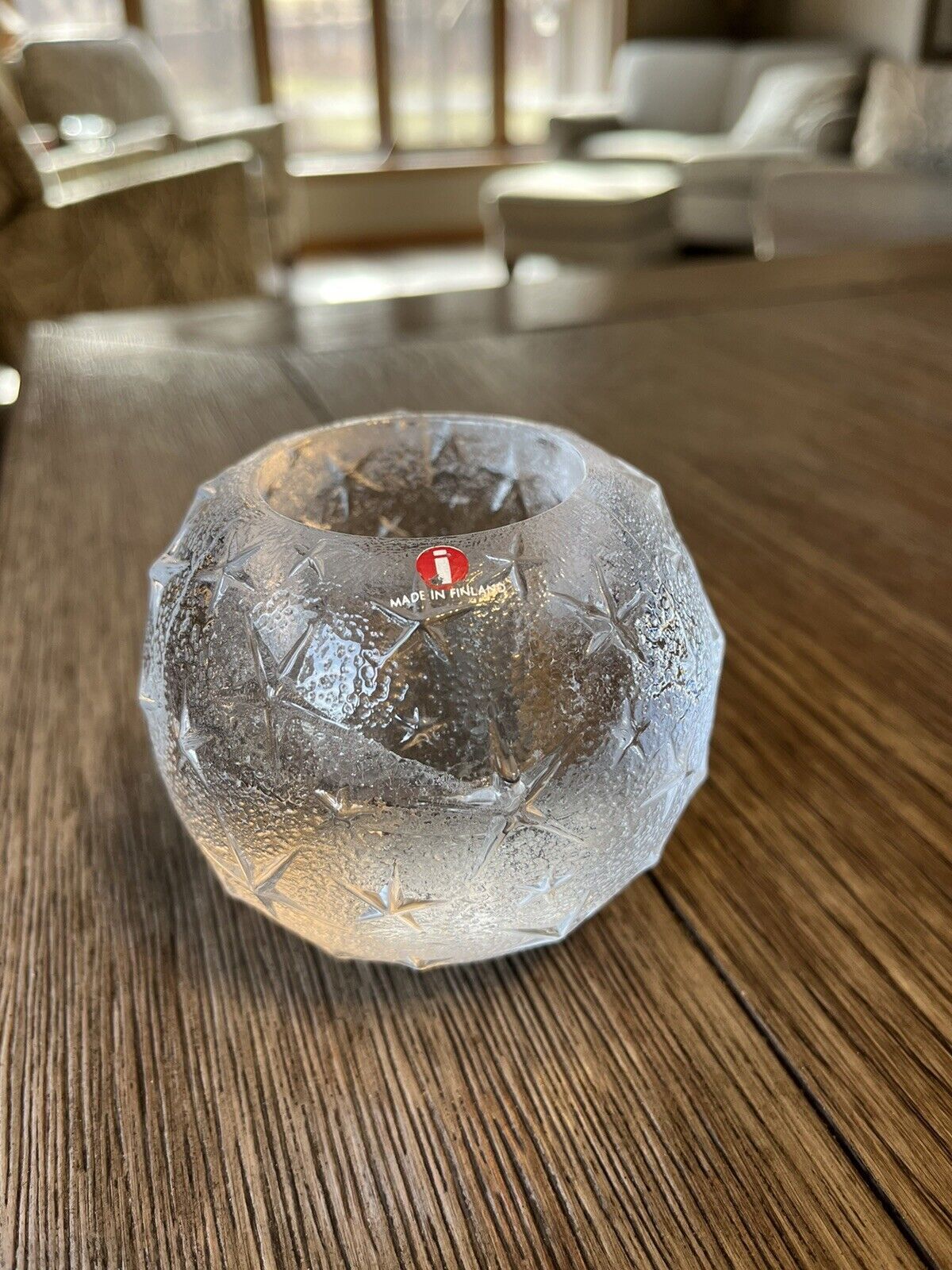 Iittala Glass Star Snowball Globe Round Votive Candle Holder Frosted Finland