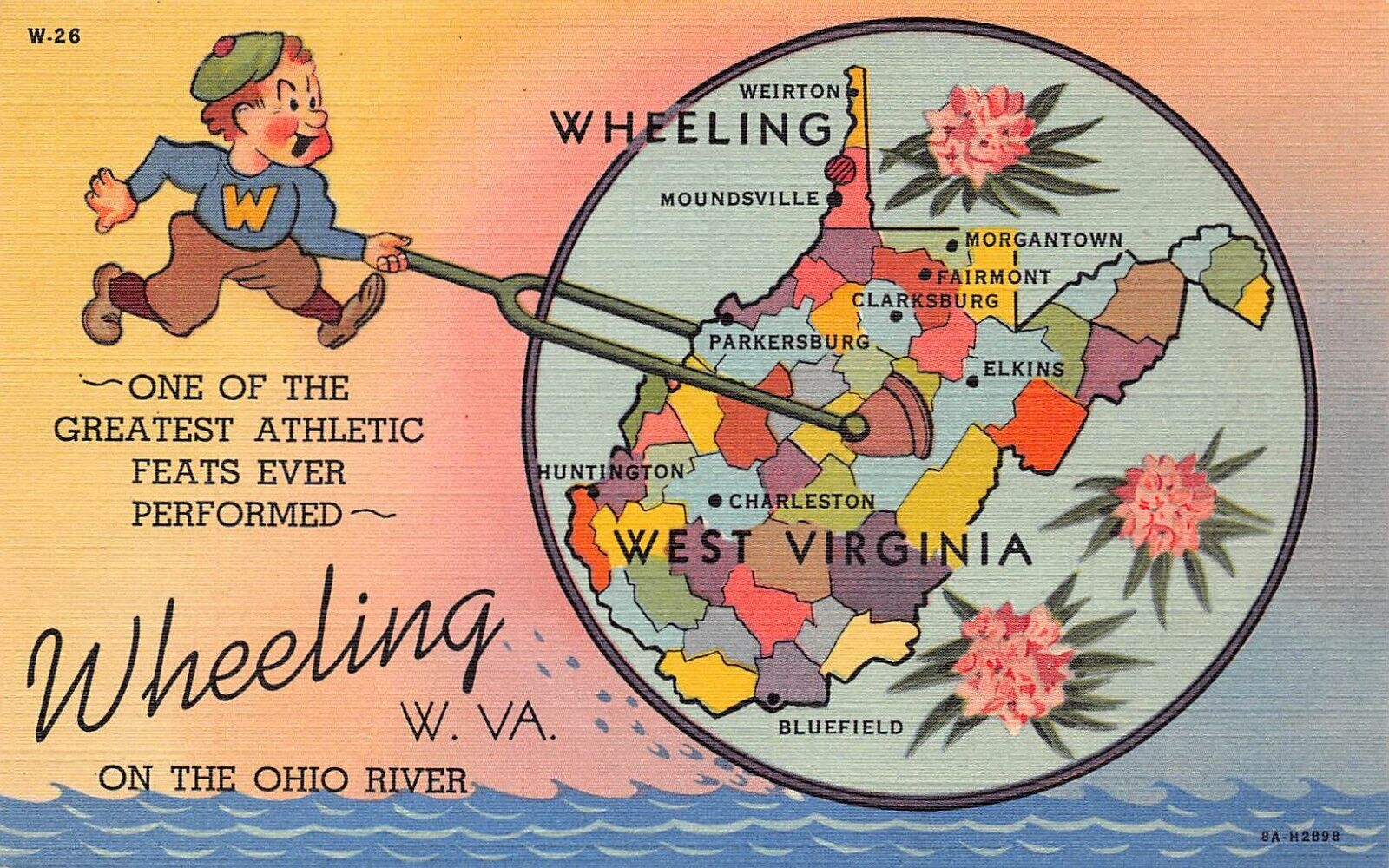 Wheeling WV West Virginia State Map Bluefield Elkins Weirton Vtg Postcard C8
