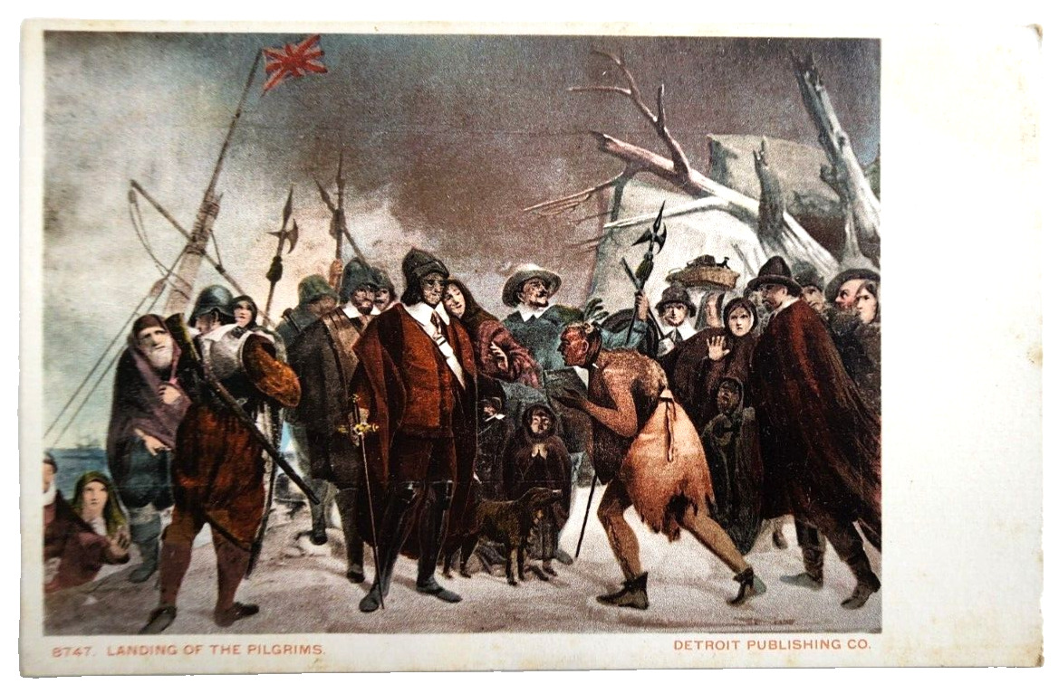 Landing of Pilgrims by Sargent Pilgrim Hall Museum Detroit Publishing Postcard