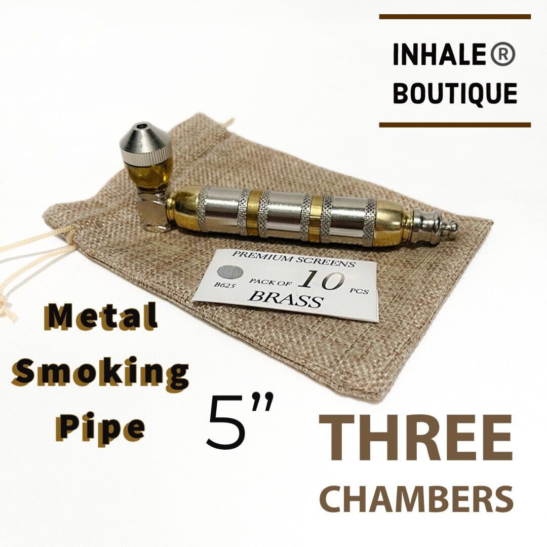 Collectible metal smoking pipe / Nickel- And gold-plated/ In A Burlap Pouch