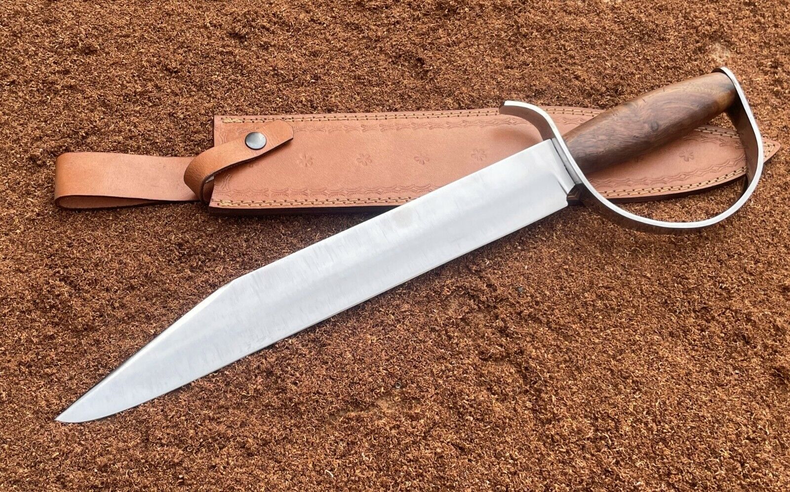 Confederate Bowie Knife Custom Made Hand Forged Damascus Steel D Guard Bowie