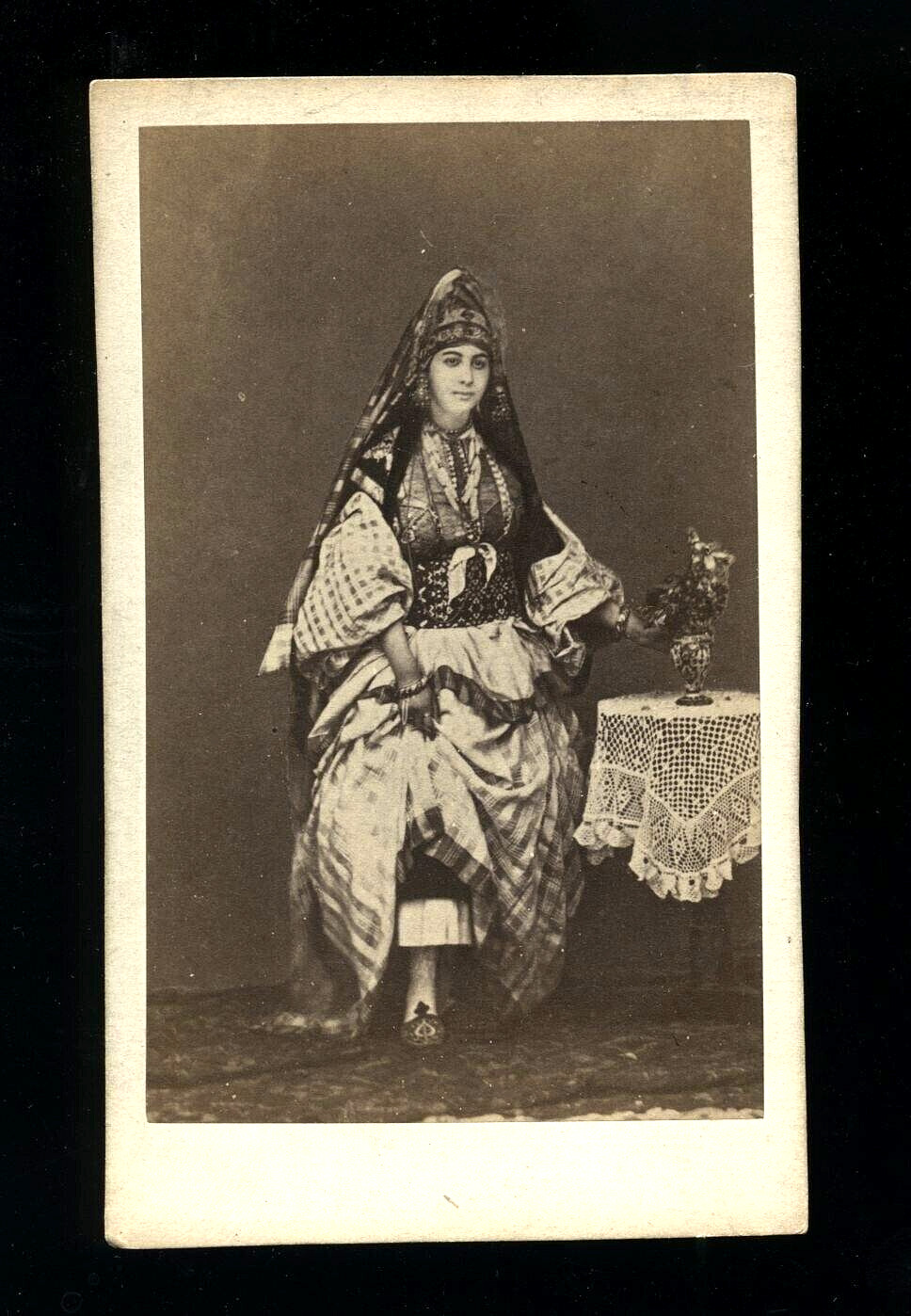 RARE 1800S Chouffly CDV BEAUTIFUL WOMAN OF MOROCCO IN ETHNIC ATTIRE ARAB AFRICA
