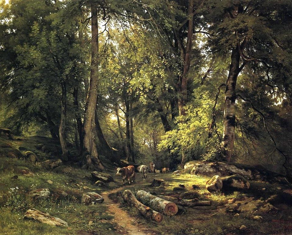 Art Oil painting Shishkin Ivan Ivanovich - Herd in the woods landscape on canvas