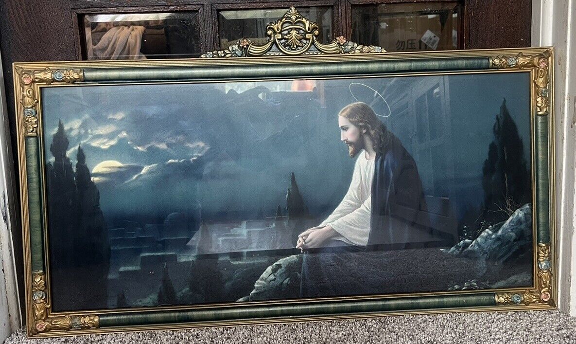 Vintage Framed Jesus Christ on the Mount of Mt Olive (LG) unsigned print