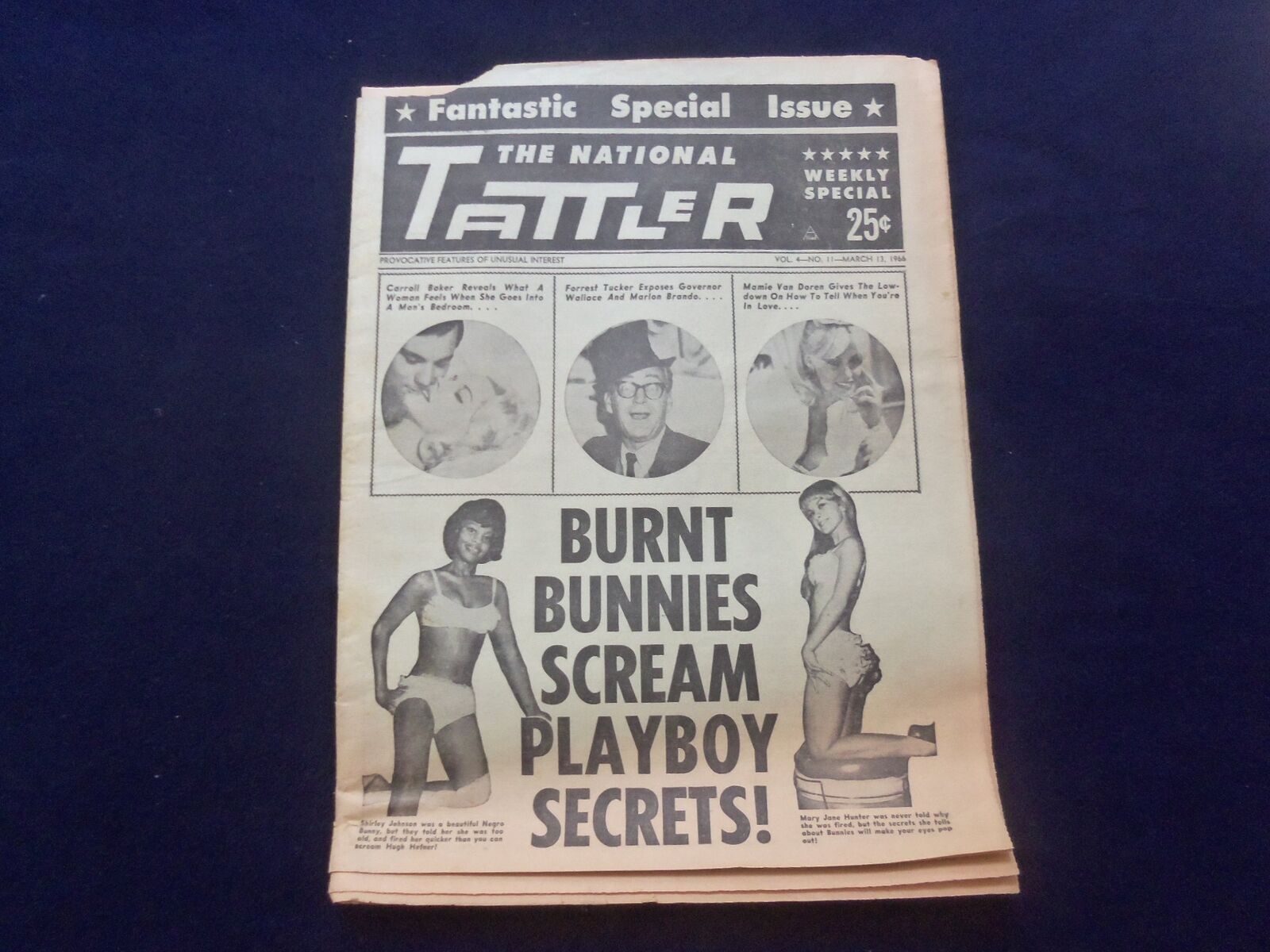 1966 MAR 13 THE NATIONAL TATTLER NEWSPAPER-BURNT BUNNIES PLAYBOY SECRETS-NP 6878