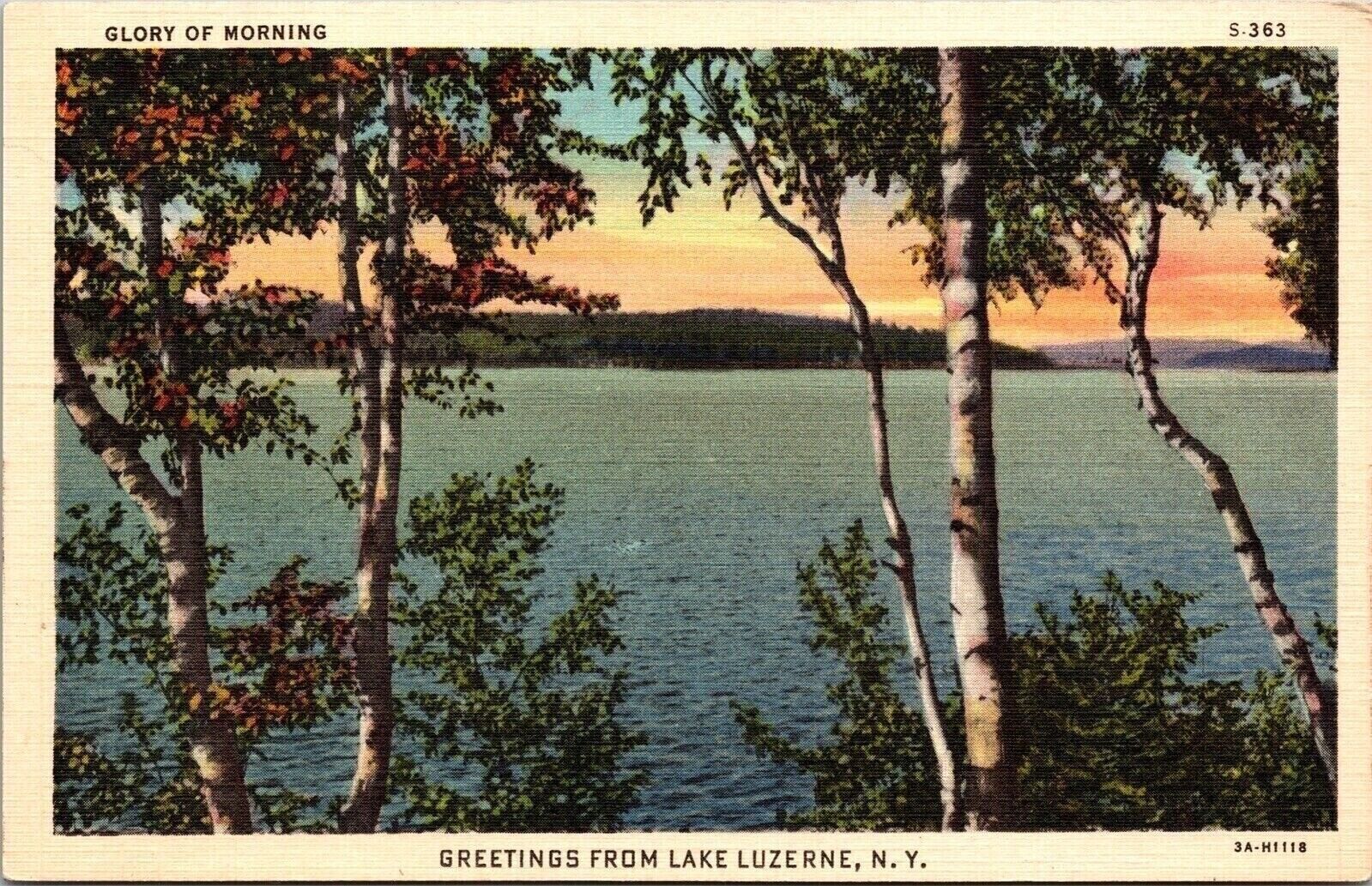 Greetings From Lake Luzerne NY New York Glory Morning Linen Postcard UNP VTG