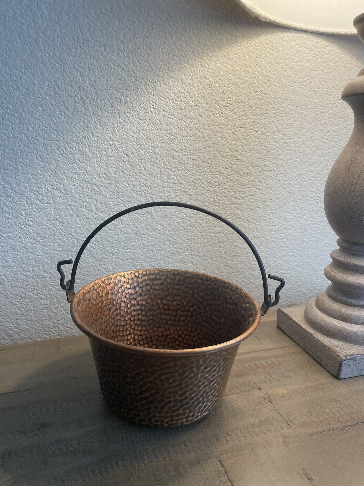 Vintage Copper Hammered Pail With Handle