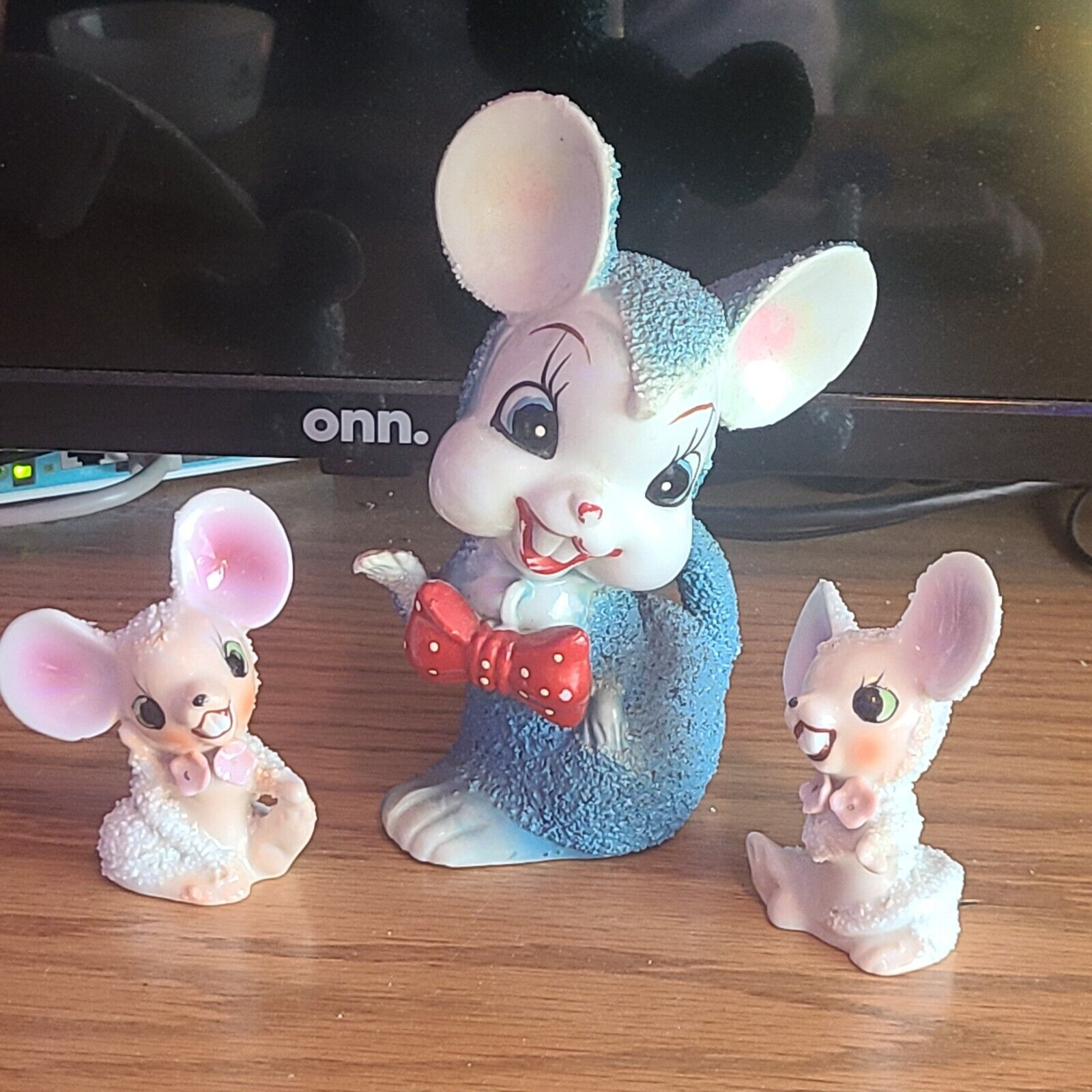 Vintage 1950's Japanese Arnart Anthropomorphic Sugar Coated Mice Figurines