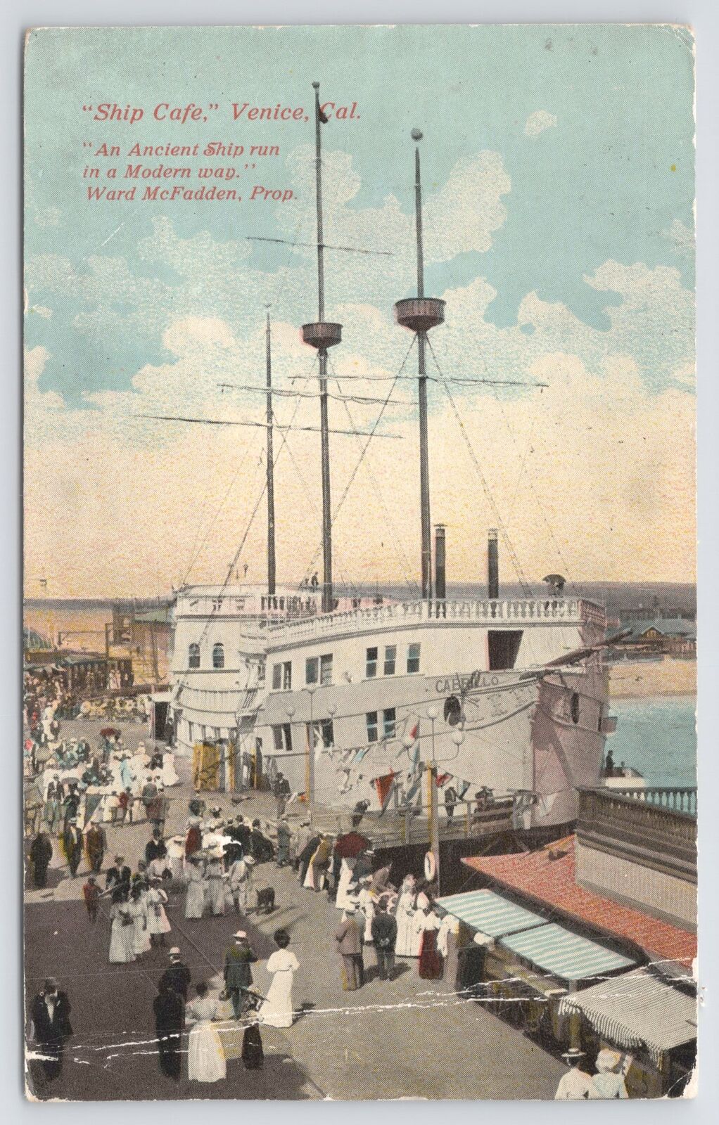 State Vw~ Crowds At Ship Cafe Cabrillo Venice CA~Ward McFadden~PM c1912 Postcard