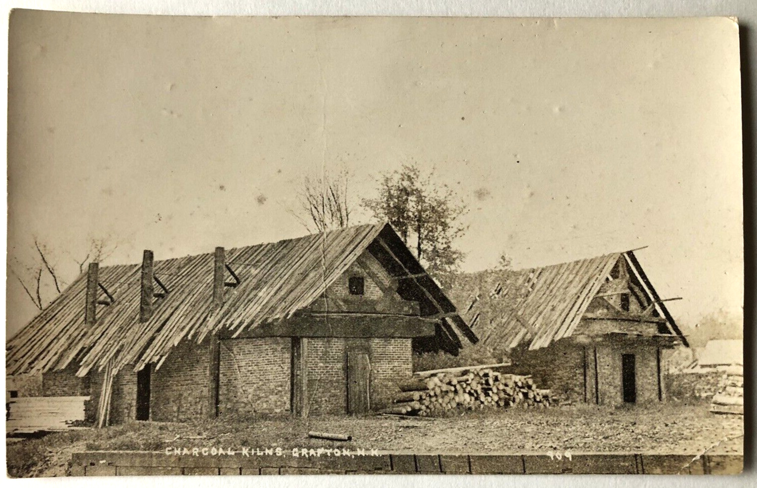 GRAFTON N. H. circa 1910 Real Photo Postcard Charcoal Kilns Two Buildings