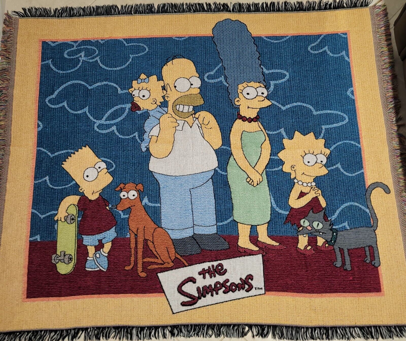 The Simpsons Woven Tapestry Fringe Throw Blanket Homer Marge Lisa Bart 50\