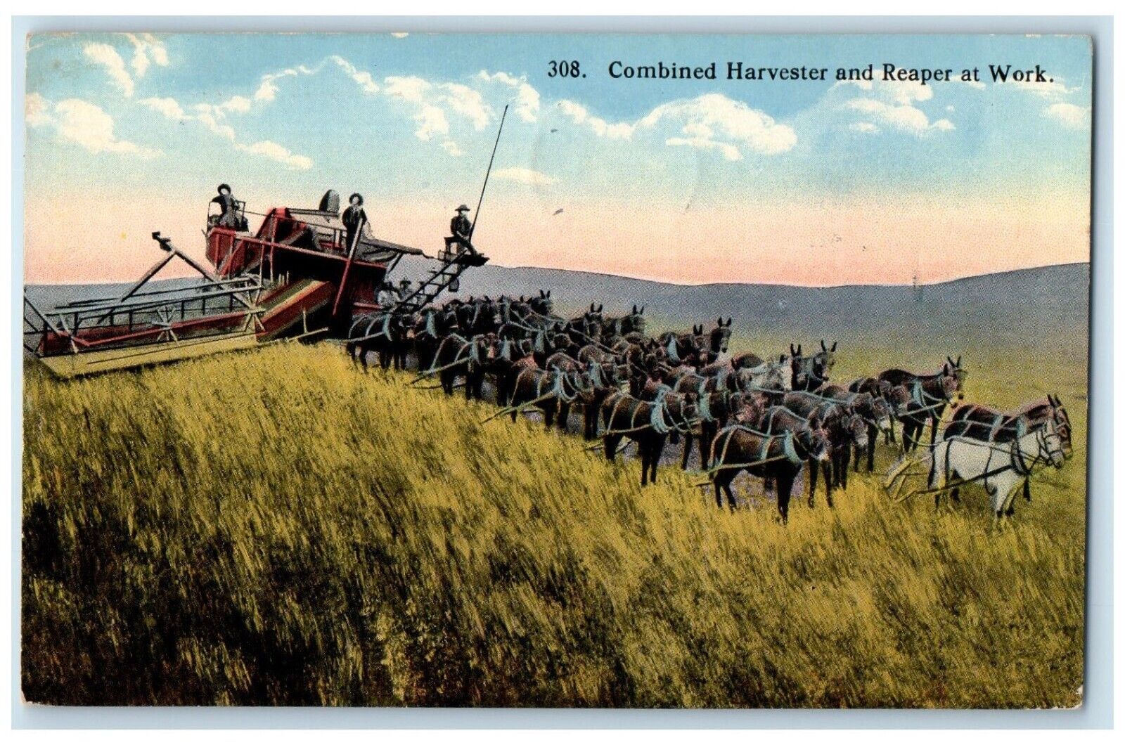 1916 Combined Harvester And Reaper At Work Baker Oregon OR Antique Postcard