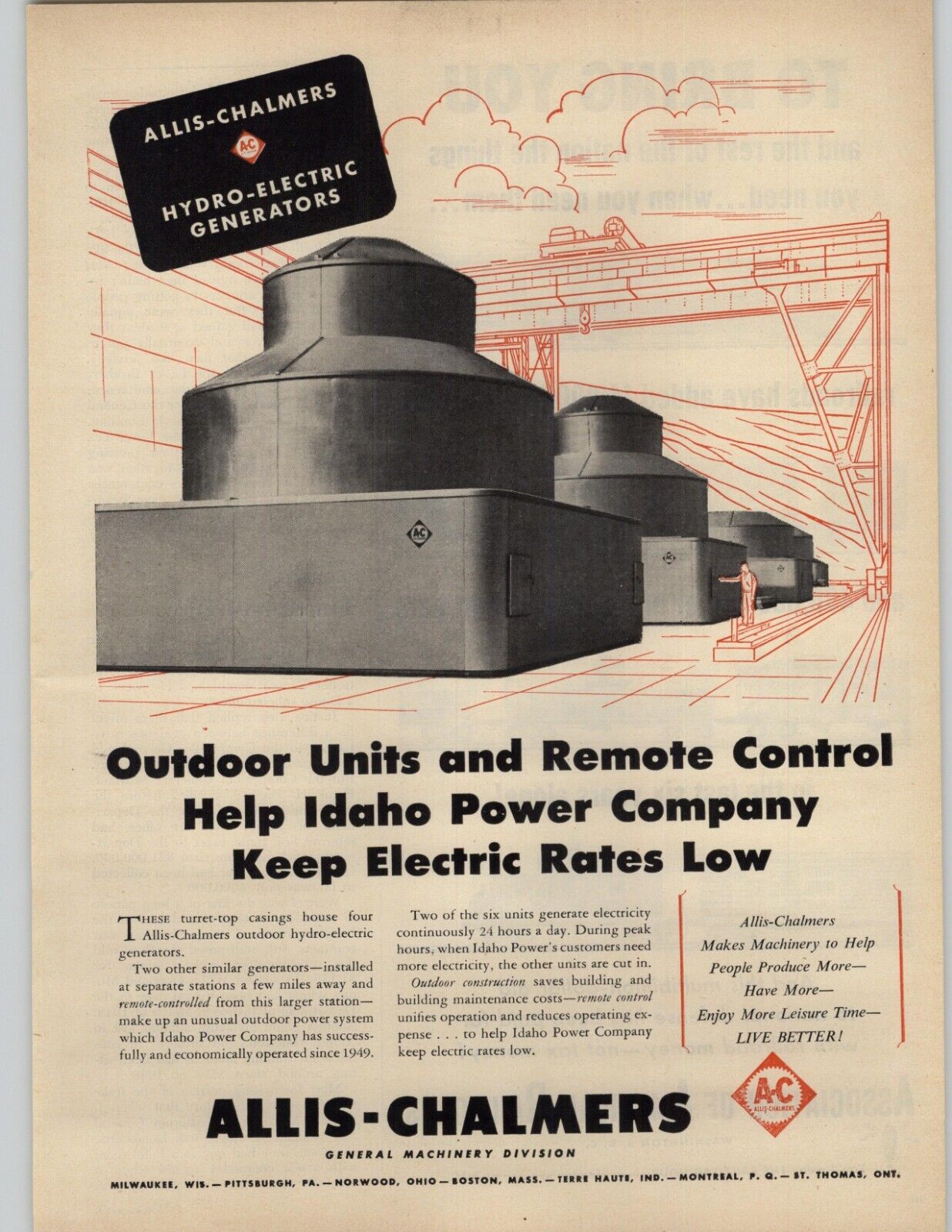 1952 Allis-Chalmers A-C Vintage Print Ad Hydroelectric Generators Ephemera Art